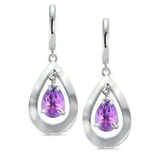Pear Shaped Earrings With 9 MM Genuine Pear Cut Amethyst Center Stones 