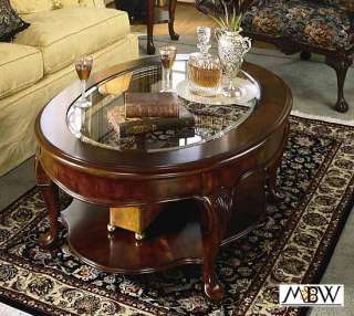 Cherry Oval Occasional Coffee Table with Glass Insert  
