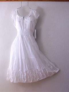 NEW~White Peasant Ruffle Rose Empire Boho Vacation Summer Dress~12/14 