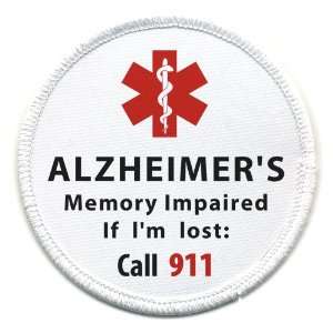  ALZHEIMERS Memory Impaired Call 911 Alert 4 inch Sew on 