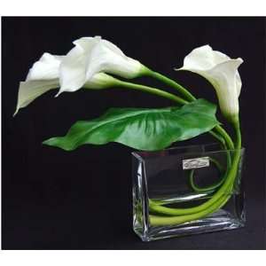  European Designer White Silk Calli Lillies in a Rectangle 