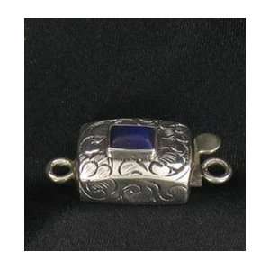  AAA CARVED LAPIS STERLING CUSHION CLASP FLORAL 
