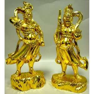   of Carved Wood Guardians Both Covered with Gold Leaf