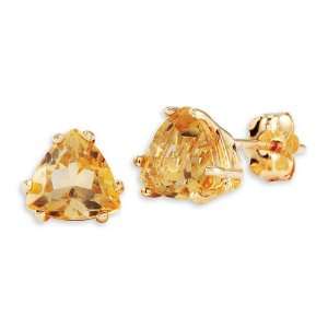  New 10k Yellow Gold Trillion Cut Citrine Studs Earrings Jewelry