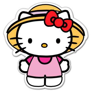 Hello Kitty straw hat cartoon bumper sticker 4 x 4  