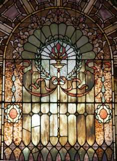 6979 Stained, Beveled, & Chunk Jeweled Glass Window  