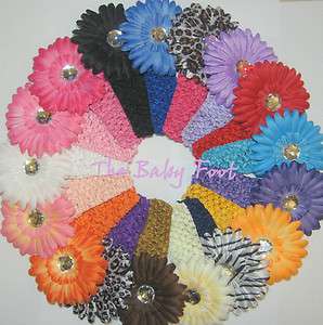   lot of 17 crochet headbands with daisy flower hairbows alligator clips