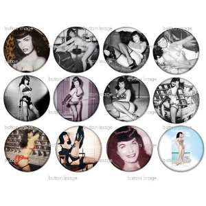 Set of 12 BETTIE PAGE Pinback Buttons 1.25 Pins / Badges 1950s Pin Up