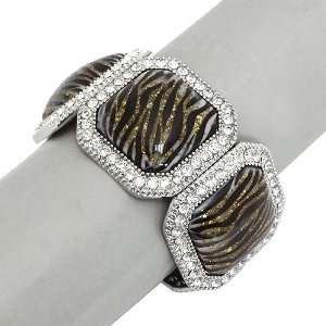 Fashion Stretch Bracelet ; 1.5 W; Silver Metal; Zebra Print; Clear 