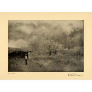  1911 Print Threatening Storm Man House Trees Clouds Art 