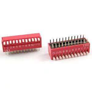   Pcs 2 Row 24P 12 Positions 2.54mm Pitch Gold Tone Piano DIP Switch Red