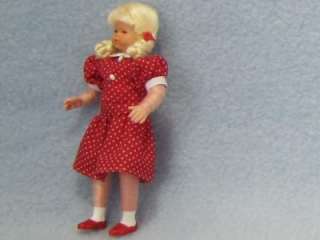 Dollhouse Dressed Girl Caco DHS01433 Flexible Blond Red w Dots NRFB 1 