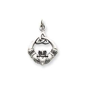  Celtic Knot Claddaugh Sterling Silver Antiqued Pendant 18 