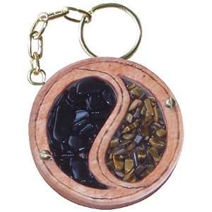  Magic Unique Gemstone and Wooden Amulet Ying Yang Keychain 