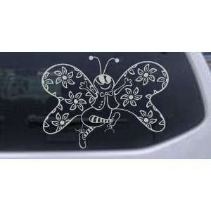 8in X 5.9in Silver    Cute Butterfly with Flowers Butterflies Car 