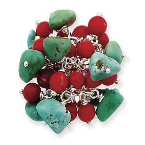  Sterling Silver Turquoise & Red Coral Ring Size 8 Jewelry