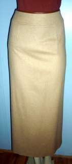 100% TALBOTS Pure Camel Hair Long Leather Trimmed Skirt, Sz. 6  