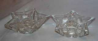 VINTAGE CLEAR GLASS STAR SHAPED TAPER CANDLE HOLDERS 2  