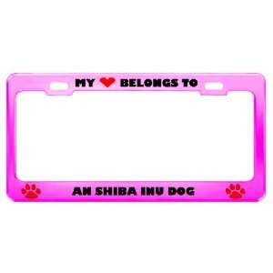 An Shiba Inu Dog Pet Pink Metal License Plate Frame Tag 