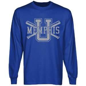  Memphis Tigers Crossed Sticks Long Sleeve T Shirt   Royal 