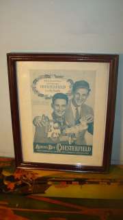 1947 TED WILLIAMS & STAN MUSIAL FRAMED CHESTERFIELD AD~  
