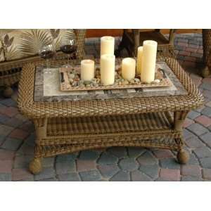   Company Wicker Coffee Table W/ Stone Top Patio, Lawn & Garden