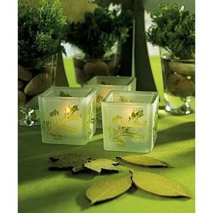  Deep Sandblasted Glass Leaf Cube Tea Light Holders Pkg of 