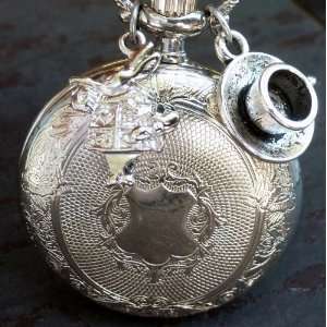   Wonderland Tea Party Steampunk pocket watch necklace pendant charm 1