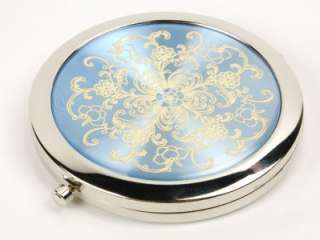 STAINLESS STEEL POWDER BLUE COMPACT MIRROR Gift Purse  