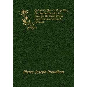   Et Du Gouvernement (French Edition) Pierre Joseph Proudhon Books