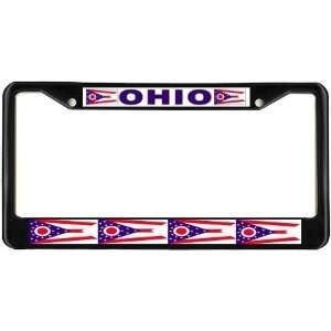  Ohio OH State Flag Black License Plate Frame Metal Holder 