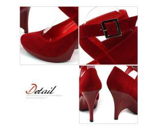 NEW Unique Red Velvet Dress Wedge Heel shoes 4.3in us  