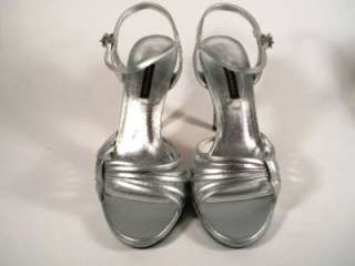 Caparros Kerry Silver Metallic Leather Strappy Sandals Heels Shoes 