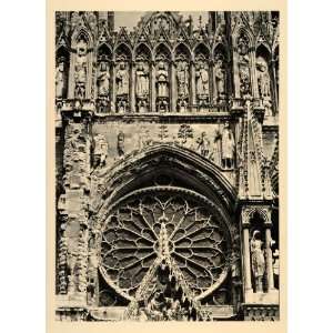  1937 Reims Cathedral France Rose Window Mary Sculpture 