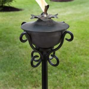   Torch with Scroll Floor Stand   Weathered Zinc Patio, Lawn & Garden
