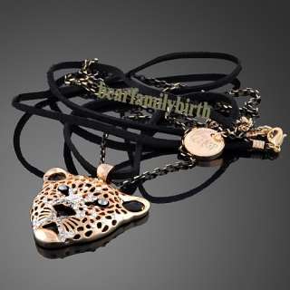 18K gold Gp Swarovski Crystal fashion Tiger long necklace N10  