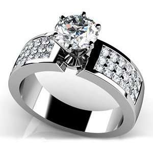  14k White Gold, Triple Channel 6 Prong Engagement Ring, 1 