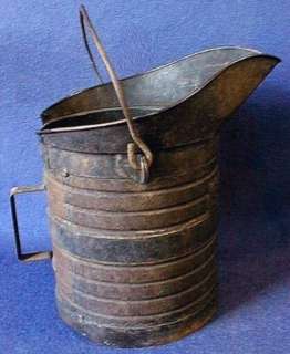 HUGE BUCKET PAIL TOLE FRENCH 10 DecaLITERS BROWN c1860  
