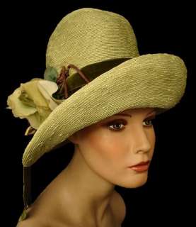 CELERY GREEN WIDE BRIM TEXTURED STRAW HAT 1960’S