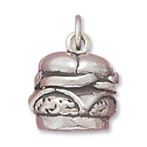  3 D Hamburger Cheezeburger Charm Sterling Silver Jewelry