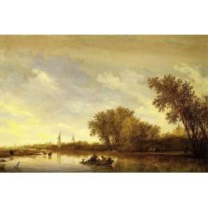   with Boats and Chateau, by Ruysdael Salomon van