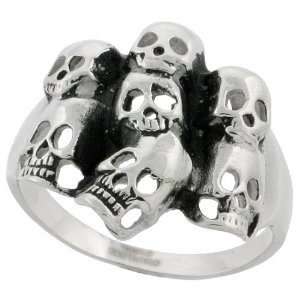 Surgical Stainless Steel 7/8 in. (23mm) 7 Skull Ring (Available in 