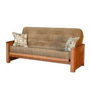  Solid Futon Bed Frame with Mattress in Tobacco Finish 