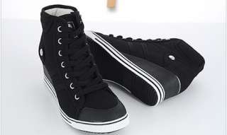 Wedge Mid Heels High Top Sneakers Shoes Black US 5.5 8  