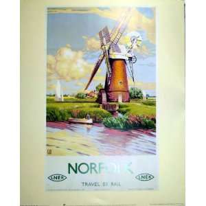   Windmill River Boat Scene Norfolk Railway Advertisment
