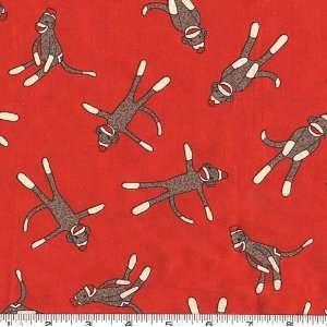 45 Wide 5 Funky Monkeys Sock Monkeys Red Fabric By The 