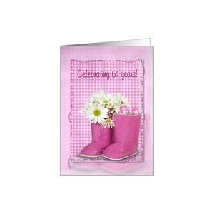  64th birthday, boots, daisy, gingham, birthday, pink Card 