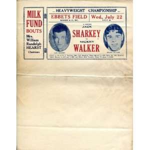  Jack Sharkey & Mickey Walker Unsigned Boxing Advertisement 