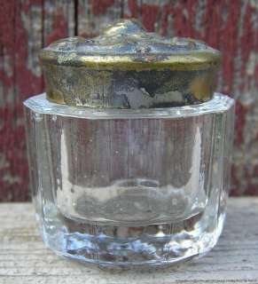Antique Small Pressed Glass Dresser Box w Art Nouveau Sterling Silver 