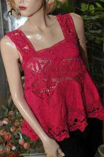 Lims Signiture Rossette Embroidery and Hand Crochet Top, Fuschia, One 